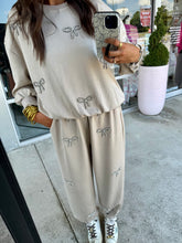 Load image into Gallery viewer, Rhinestone Bow Detail Soft Knit Sweatshirt Set
