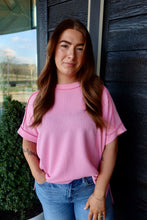 Load image into Gallery viewer, CORDED RIB SHORT CUFF SLEEVE RAW EDGE TOP
