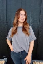 Load image into Gallery viewer, CORDED RIB SHORT CUFF SLEEVE RAW EDGE TOP
