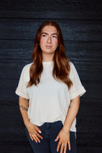 Load image into Gallery viewer, CORDED RIB SHORT CUFF SLEEVE RAW EDGE TOP
