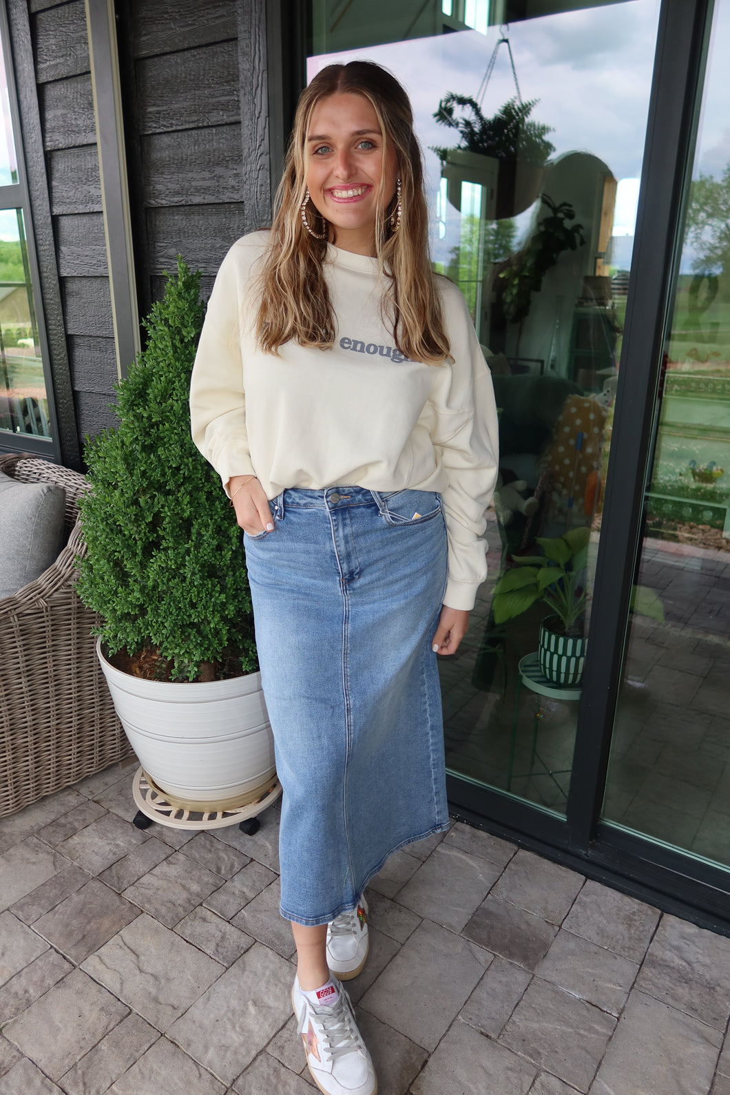 High Rise Back Slit Long Skirt