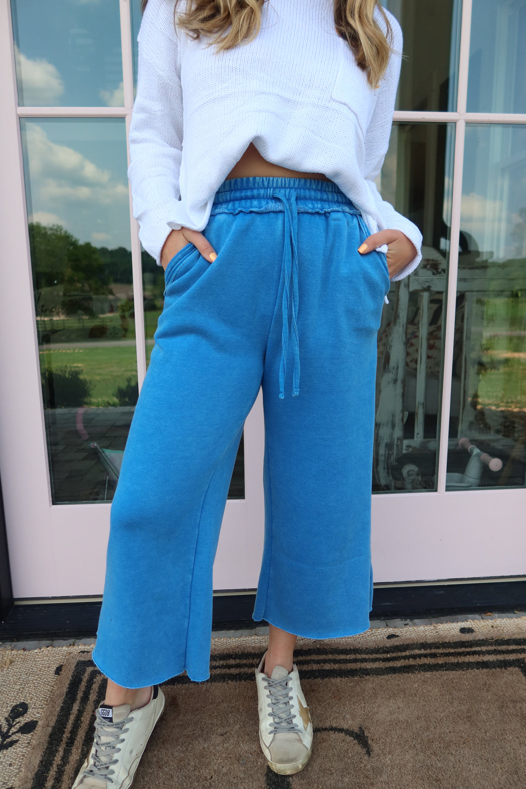Acid Wash Fleece Palazzo Sweatpants w/ Pockets