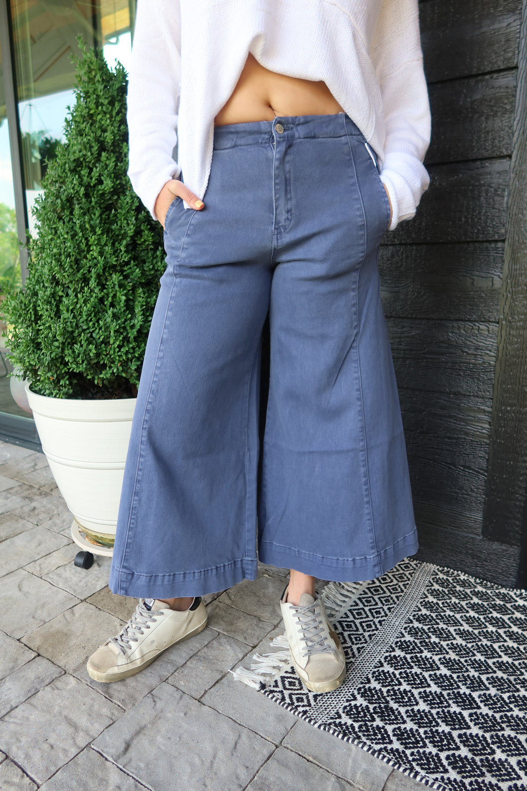 High Rise Cropped Gaucho Denim