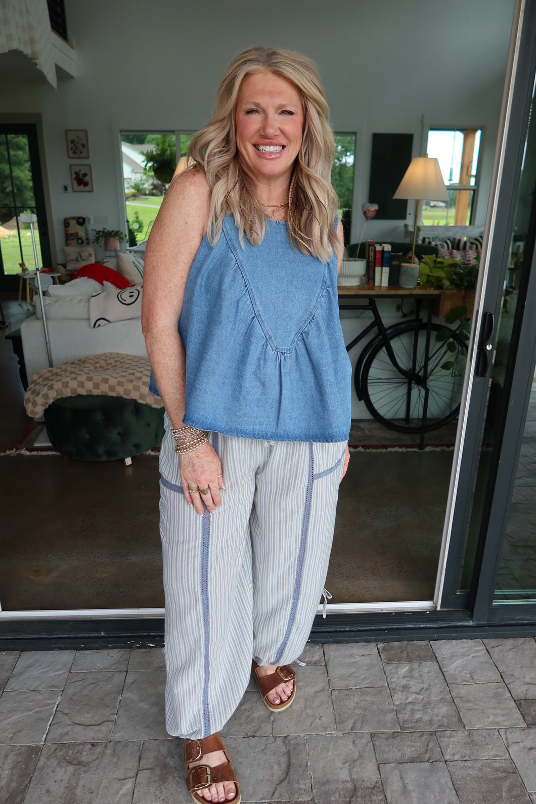 Denim Ruche Sleeveless Top