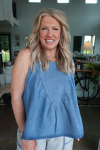 Load image into Gallery viewer, Denim Ruche Sleeveless Top
