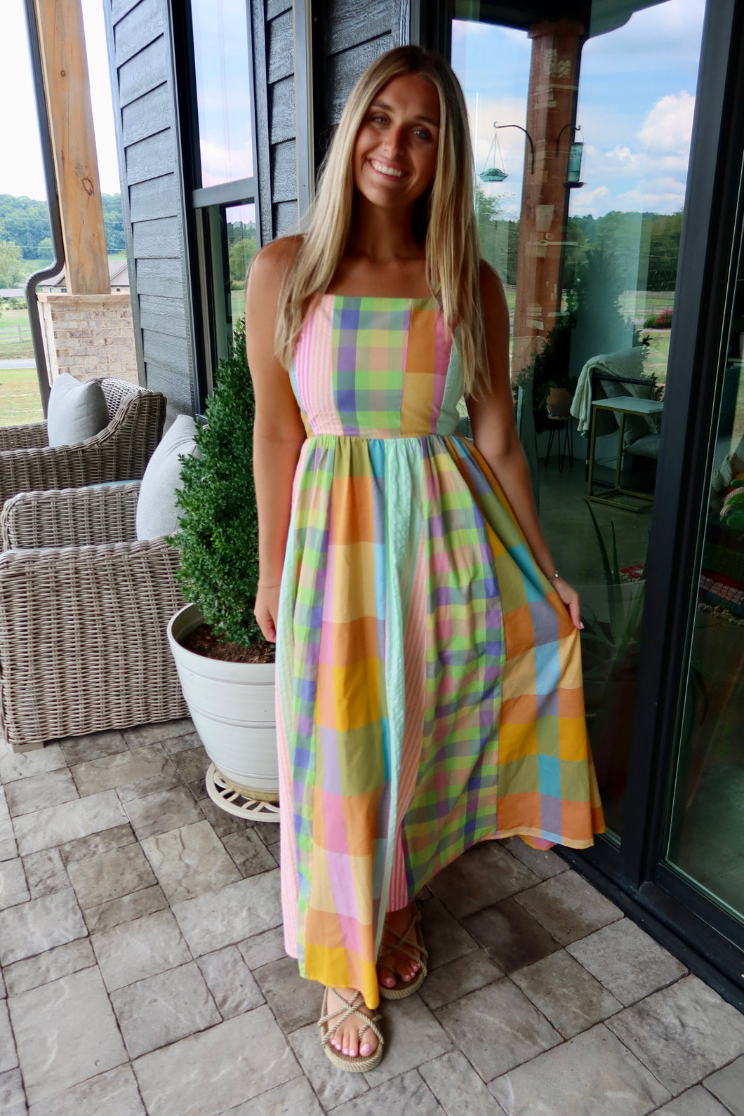 Stripe Plaid Color Block Dress