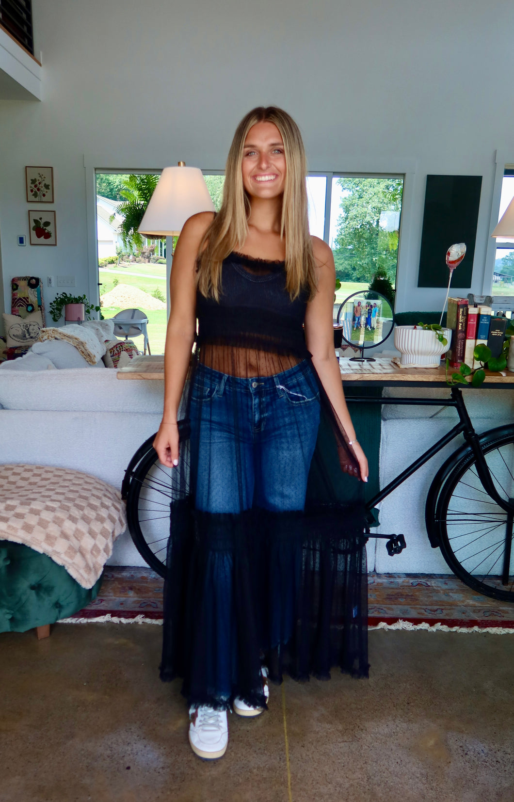 Short Sleeves Lace With Sheer Maxi Dress