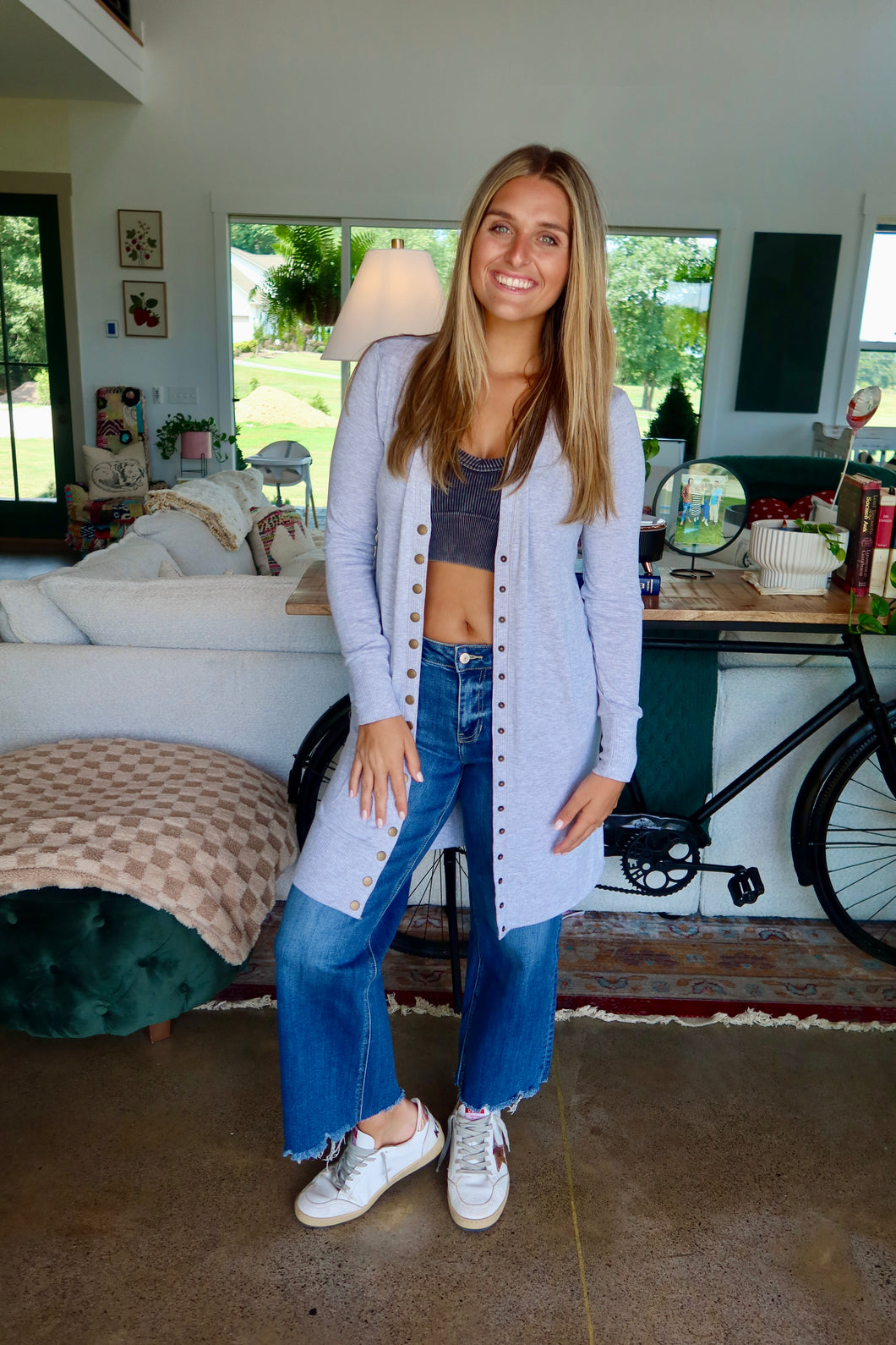Snap Button Sweater Cardigan- Thigh Length