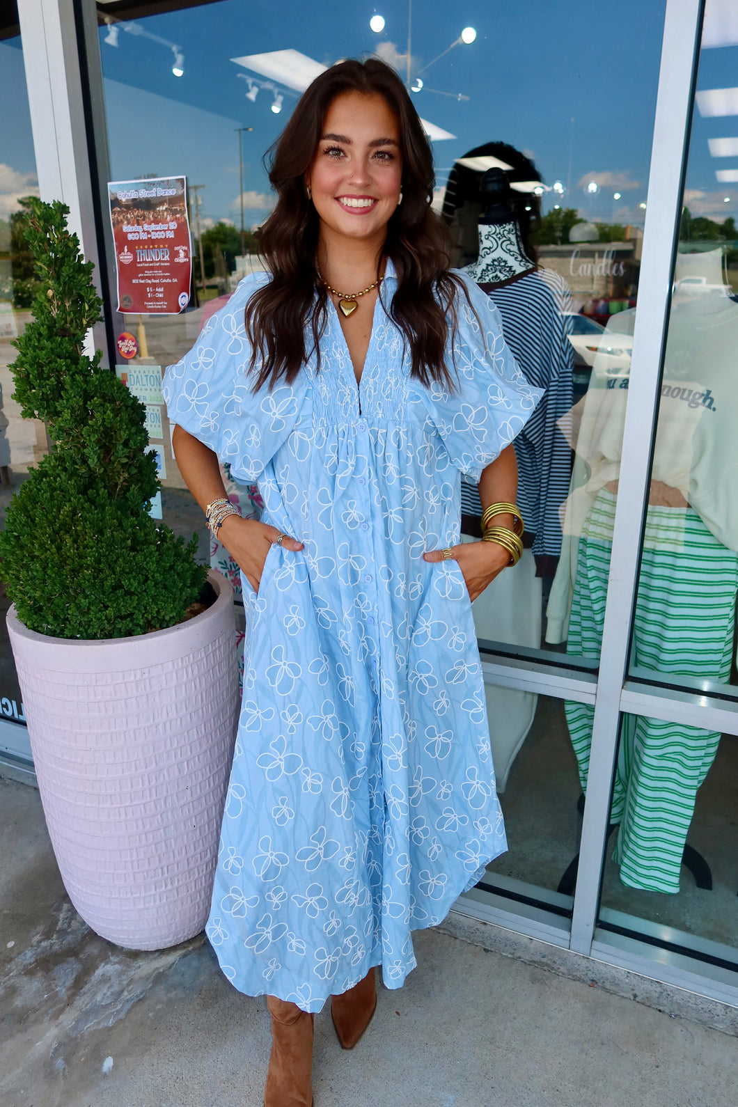 Floral Print Smock Detail Maxi Dress