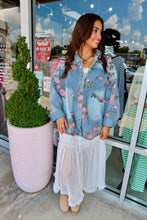 Load image into Gallery viewer, Flower Printed Denim Button Up Shirt
