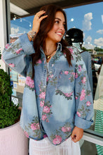 Load image into Gallery viewer, Flower Printed Denim Button Up Shirt
