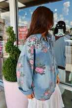 Load image into Gallery viewer, Flower Printed Denim Button Up Shirt

