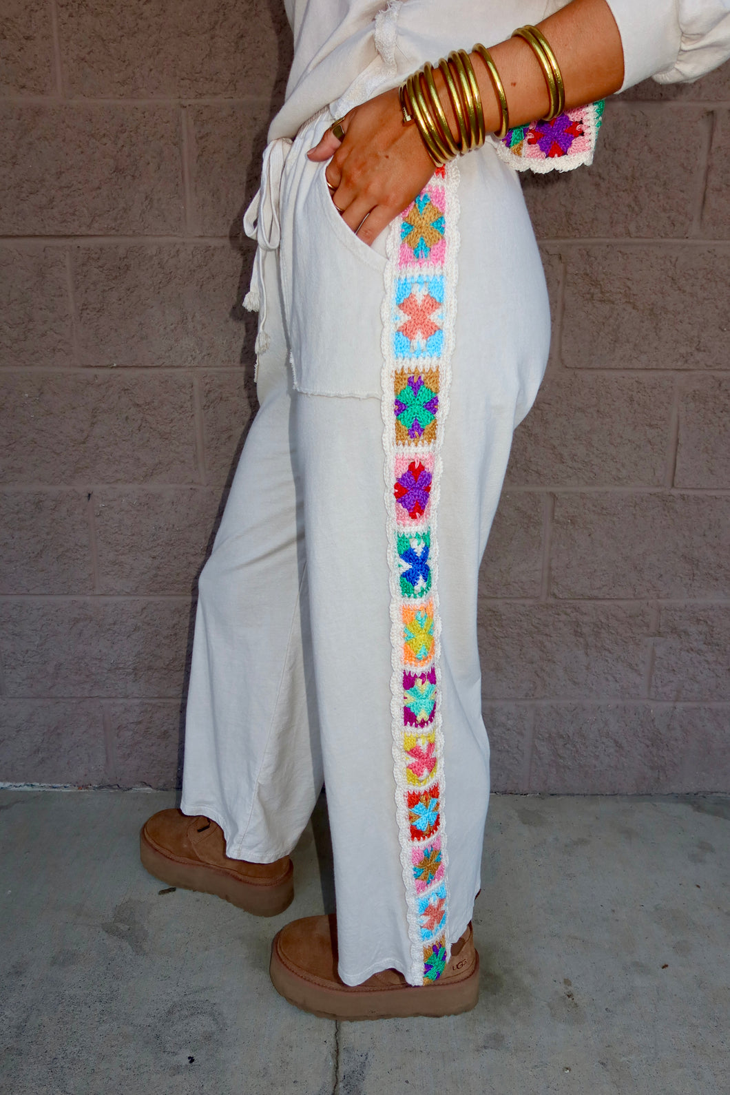 Crochet Patch Trim Pants