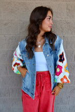 Load image into Gallery viewer, Denim Jacket Flower Square Crochet Sleeves
