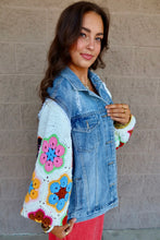 Load image into Gallery viewer, Denim Jacket Flower Square Crochet Sleeves
