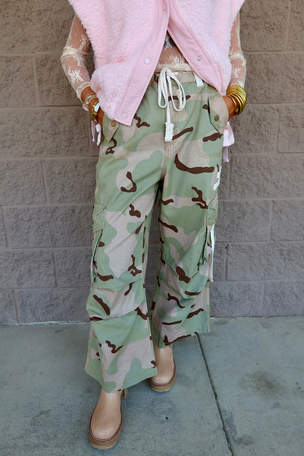 Beige Camo Twill Cargo Pants