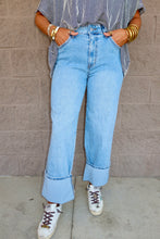 Load image into Gallery viewer, High Rise Cuffed Wide Leg Denim
