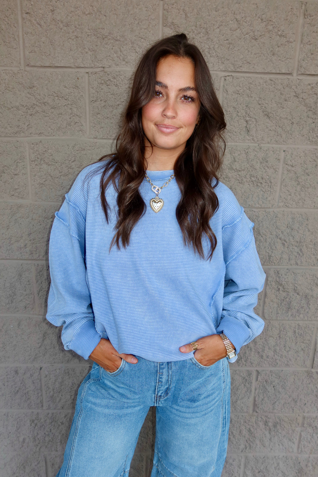 Acid Washed Double Ribbed Pullover
