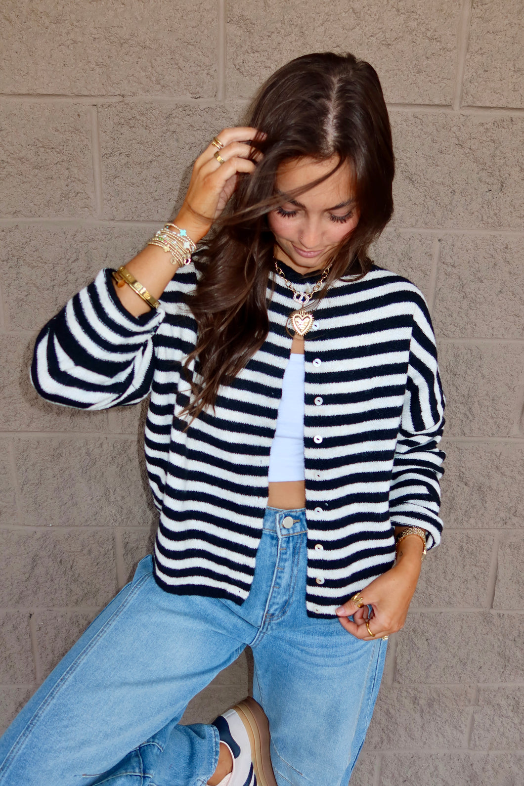 Piper Cardigan (Black & Ivory) Stripe