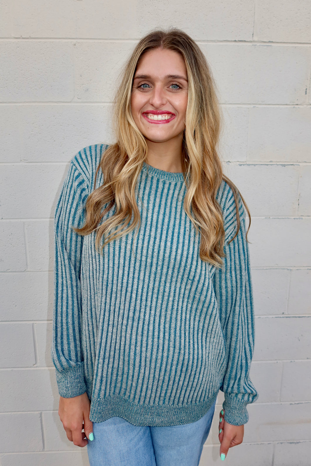 Curved Hem Two-Tone Sweater