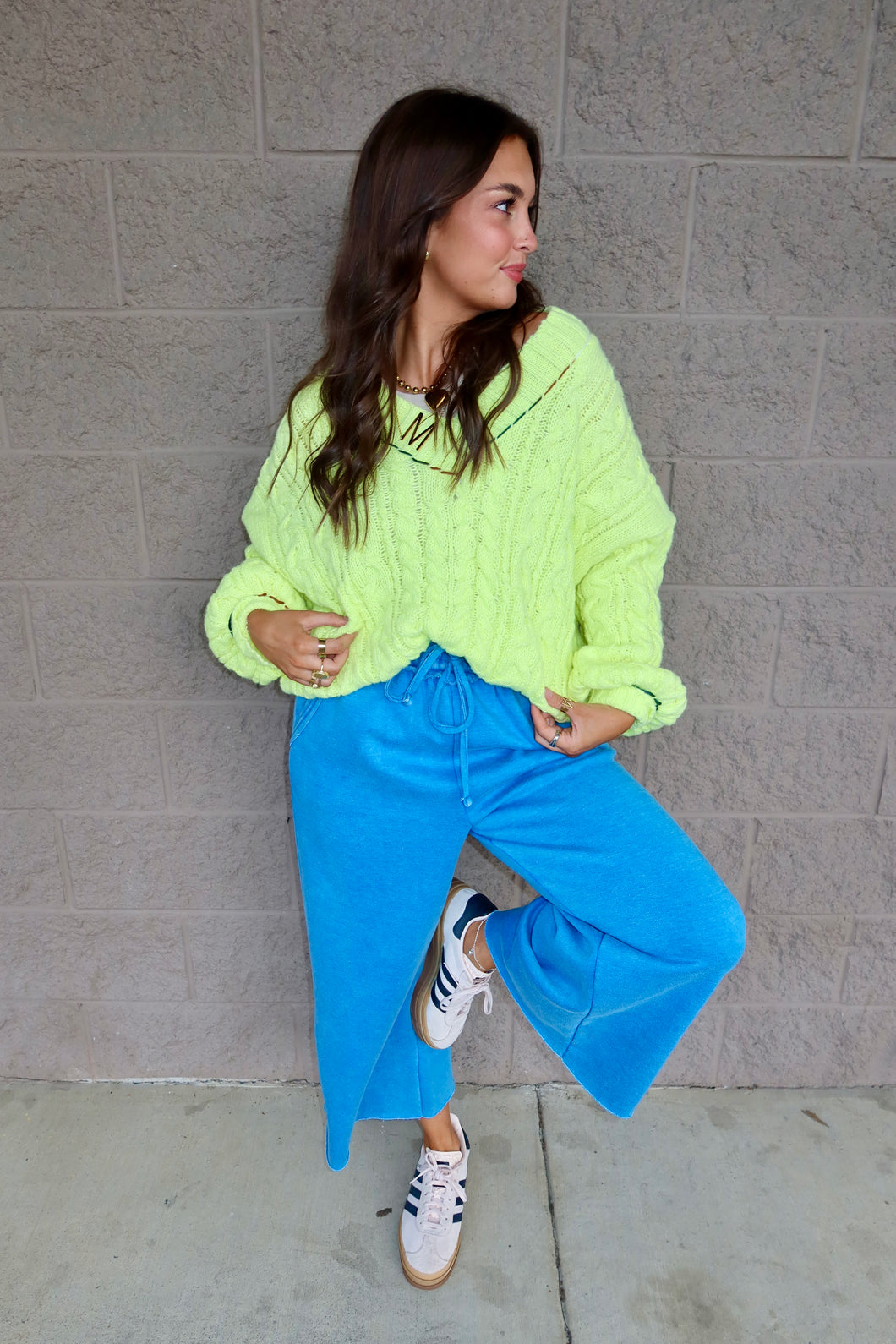 Stitched Edge Cable Knit Sweater