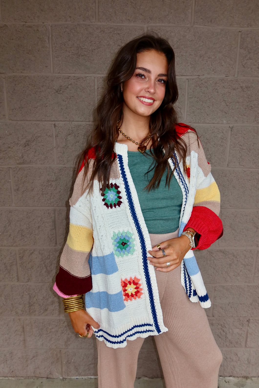 Balloon Sleeve Handmade Patch Cardigan
