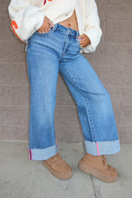 Load image into Gallery viewer, Mid Rise Crop Wide Leg Cuffed Jeans
