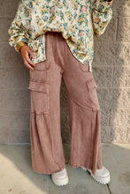 Load image into Gallery viewer, Mineral Washed Ruffle Cargo Flare Pants
