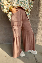Load image into Gallery viewer, Mineral Washed Ruffle Cargo Flare Pants
