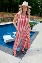 Load image into Gallery viewer, Wide Leg Stripe Soft Satin Jumpsuit (RED)

