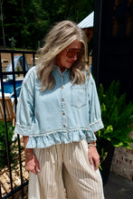 Load image into Gallery viewer, Denim Ruffled Hem Button Up

