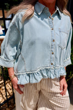 Load image into Gallery viewer, Denim Ruffled Hem Button Up
