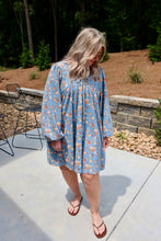 Load image into Gallery viewer, Floral Denim Front Tied Dress
