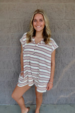 Load image into Gallery viewer, Sleeveless Polo Oversized Stripe Romper (CREAM/TAUPE)
