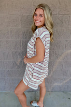 Load image into Gallery viewer, Sleeveless Polo Oversized Stripe Romper (CREAM/TAUPE)
