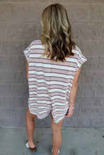 Load image into Gallery viewer, Sleeveless Polo Oversized Stripe Romper (CREAM/TAUPE)
