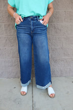Load image into Gallery viewer, High Rise Crop Wide Distressed Cuff Jeans
