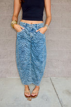 Load image into Gallery viewer, Zebra Print Barrel Jeans
