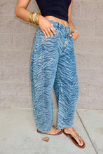 Load image into Gallery viewer, Zebra Print Barrel Jeans
