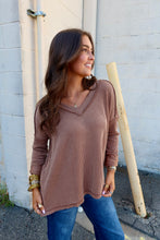 Load image into Gallery viewer, Raised Rib Long Sleeve V Neck Top (4 Colors)
