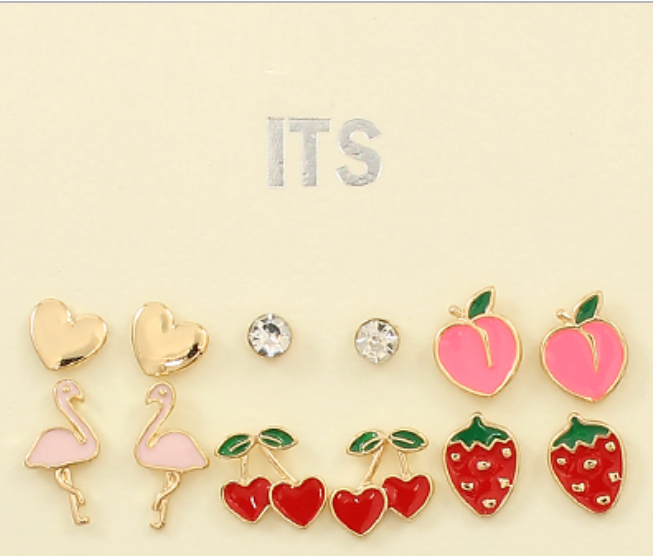 Fruit & Flamingo Studs Set