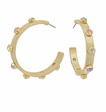 Load image into Gallery viewer, 45mm Crystal Station Textured Hoops
