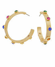 Load image into Gallery viewer, 45mm Crystal Station Textured Hoops
