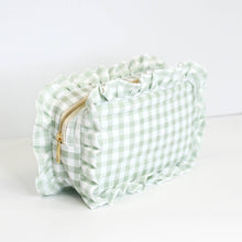 Load image into Gallery viewer, Gingham Ruffle Zipper Pouch Embroidery Friendly Cosmetic Bag
