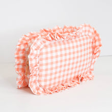 Load image into Gallery viewer, Gingham Ruffle Zipper Pouch Embroidery Friendly Cosmetic Bag
