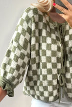 Load image into Gallery viewer, Double Take Tied Checkered Dropped Shoulder Flounce Sleeve Cardigan
