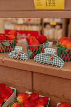 Load image into Gallery viewer, BLUE GINGHAM STRAWBERRY CHARM CLAW
