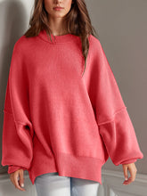 Load image into Gallery viewer, Double Take Side Slit Round Neck Long Sleeve Sweater
