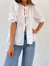 Load image into Gallery viewer, Tied Round Neck Balloon Sleeve Shirt
