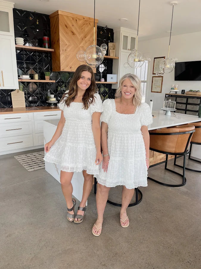 Textured Tiered White Dress